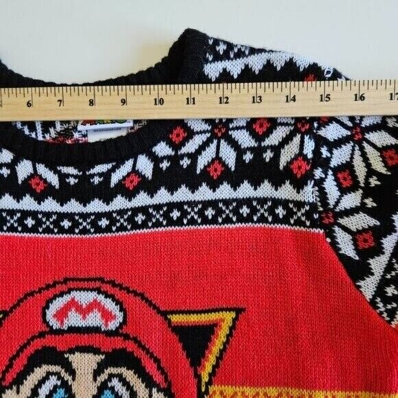 Super Mario Sweater Mens XL Multicolor Crewneck AOP Geo Gamer XMas Colorful LS - Picture 5 of 15